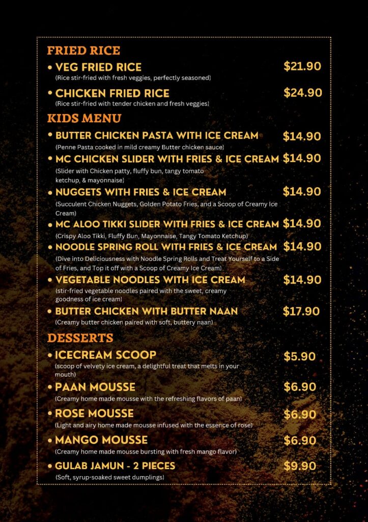 food menu